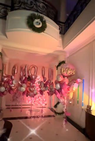 <p>Paris Hilton/TikTok</p> Hilton unveiled her pink Christmas decorations in honour of daughter London