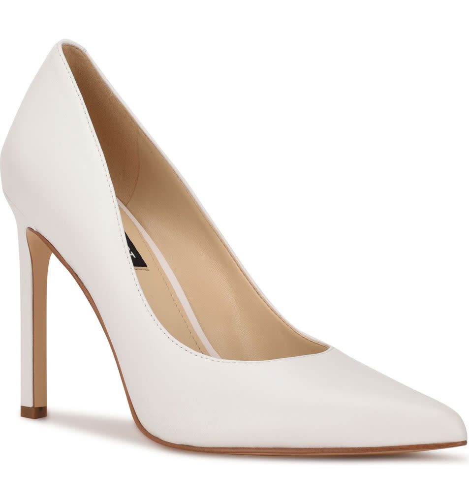 Nine West, pumps, white pumps, leather pumps, pointed-toe pumps, stiletto pumps