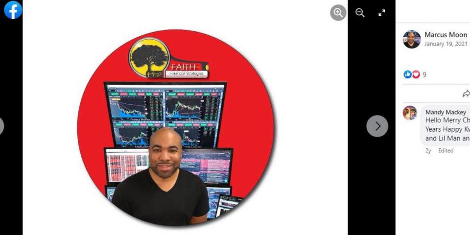 On Jan. 19, 2021, Marcus Moon posted this Facebook profile photo promoting himself and “Faith Financial Strategies.”