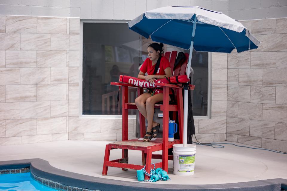 Lifeguard at YMCA Julia Gutierrez watches swimmers on Friday, May 17, 2024, at the Westside Family YMCA in El Paso.