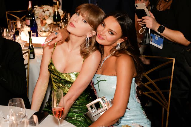 <p>Francis Specker/CBS via Getty </p> Taylor Swift and Keleigh Teller at the 81st Annual Golden Globe Awards