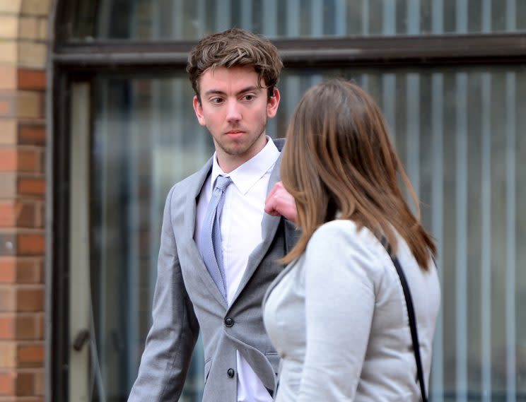 Franklin College teacher, Thomas Stirling leaves Grimsby Crown Court following his trial [SWNS]