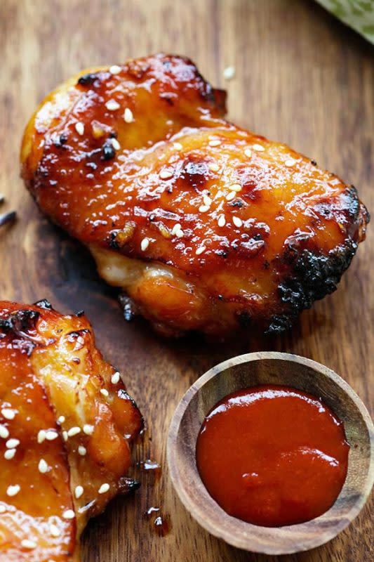 <p>Rasa Malaysia</p><p>Honey sriracha chicken—crazy delicious chicken with honey sriracha marinade. </p><p><strong>Get the recipe: <a href="https://rasamalaysia.com/honey-sriracha-chicken/" rel="nofollow noopener" target="_blank" data-ylk="slk:Honey Sriracha Chicken;elm:context_link;itc:0;sec:content-canvas" class="link ">Honey Sriracha Chicken</a></strong></p>