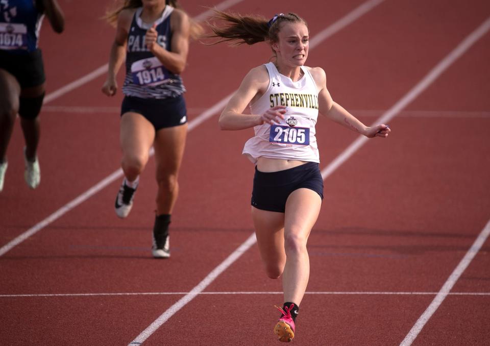 Stephenville’s Victoria Cameron competes in the Class 4A 100 meters.