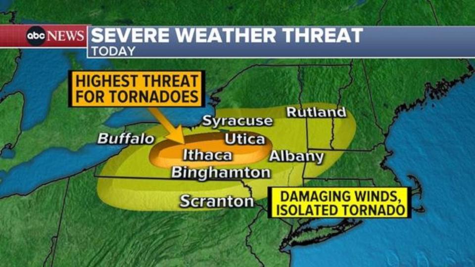 PHOTO: An ABC News graphic shows flash flood threats in the Northeast and Midwest United States on Wednesday, July 10, 2024. (ABC News)