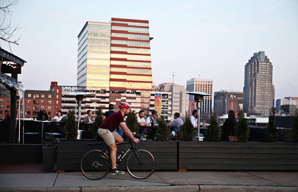 Guests fill up the outdoor patio at Wye Hill in downtown Raleigh on Wednesday March 10, 2021.