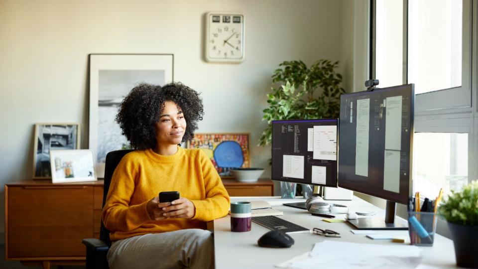 Young businesswoman working at home office