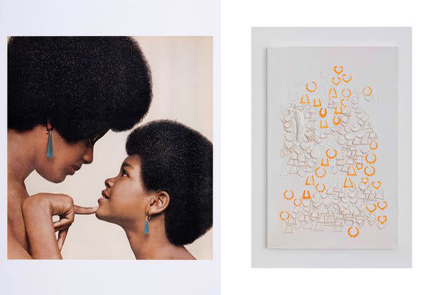 <p>From left: AARON WESSLING PHOTOGRAPHY/COURTESY OF THE ARTIST AND JORDAN SCHNITZER FAMILY FOUNDATION/COURTESY OF INSTITUTE OF CONTEMPORARY ART SAN FRANCISCO; CLARE GATTO/COURTESY OF INSTITUTE OF CONTEMPORARY ART SAN FRANCISCO/COURTESY OF THE ARTIST AND REYES|FINN, DETROIT</p> Left: "Kama Mama, Kama Binti (Like Mother, Like Daughter)" by Hank Willis Thomas. Right: "Bamboo Earrings" by LaKela Brown.