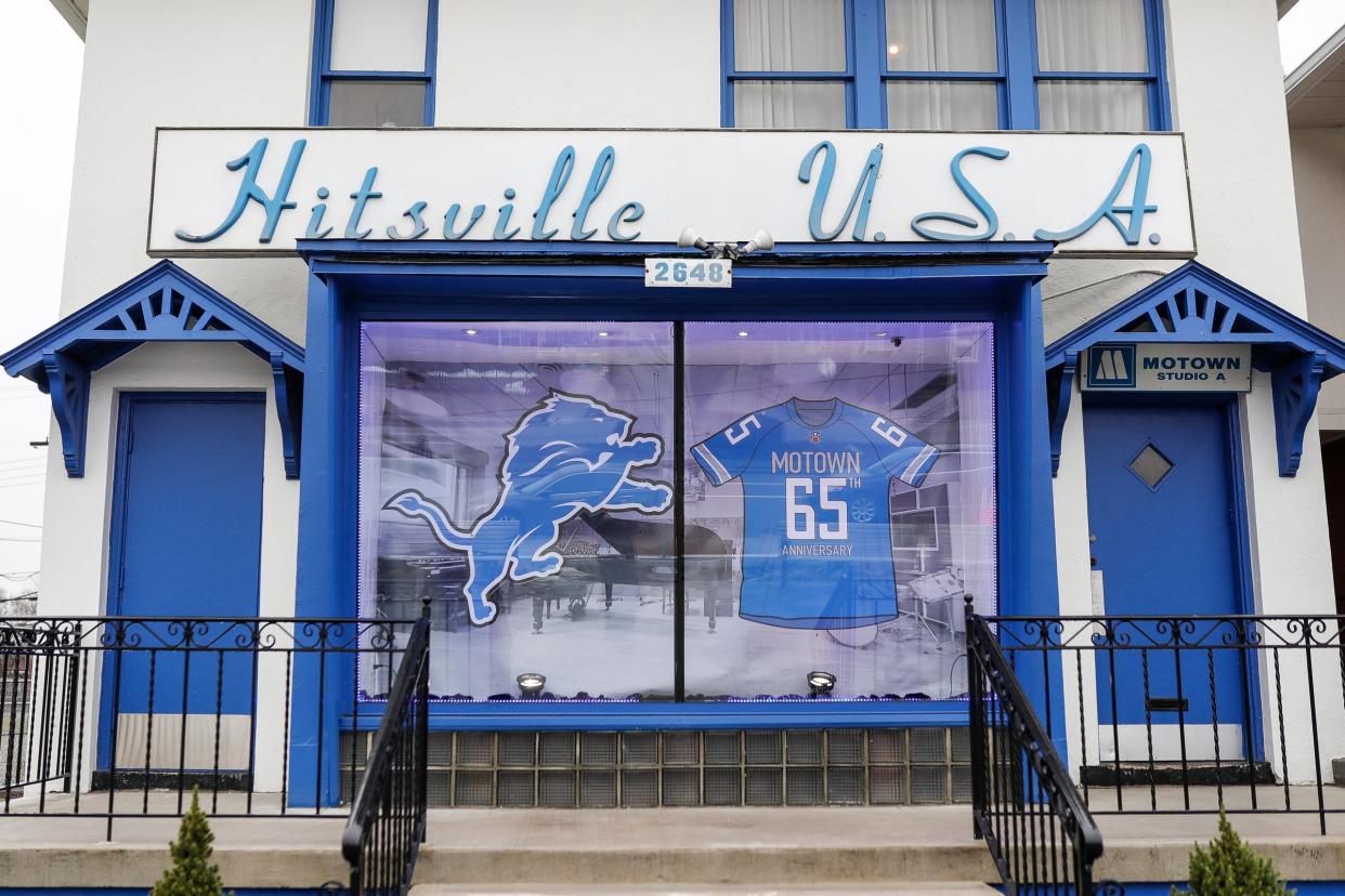 The picture window at Detroit's Motown Museum is paying tribute to the Detroit Lions.