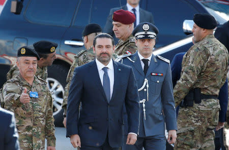 Saad al-Hariri, who announced his resignation as Lebanon's prime minister from Saudi Arabia arrives to attend a military parade to celebrate the 74th anniversary of Lebanon's independence in downtown Beirut, Lebanon November 22, 2017. REUTERS/Mohamed Azakir?