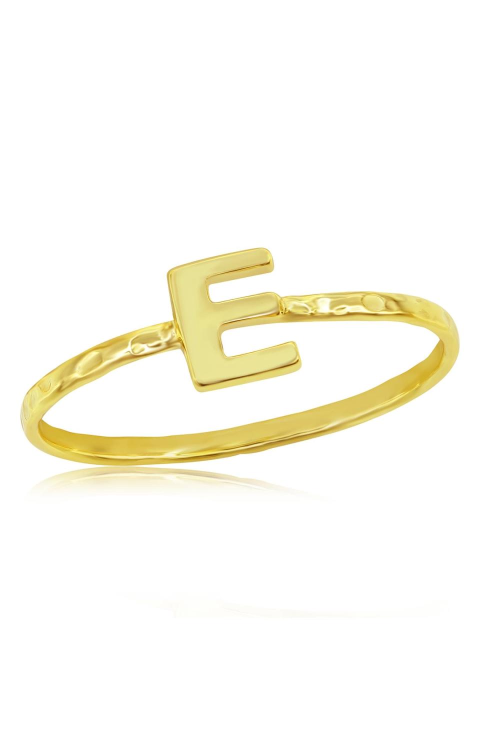 9) Yellow Gold Initial Band Ring