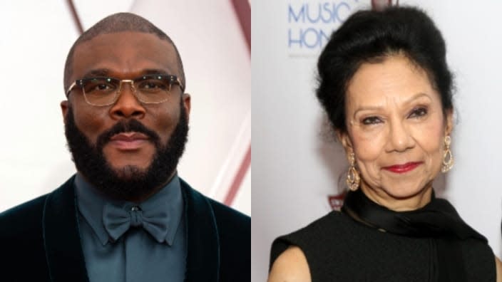 Film and television producer Tyler Perry (left) is among the people openly mourning the death of Jacqueline Avant (right), who was killed Tuesday in a home invasion robbery. (Photos: Matt Petit/A.M.P.A.S. via Getty Images and Terry Wyatt/Getty Images)