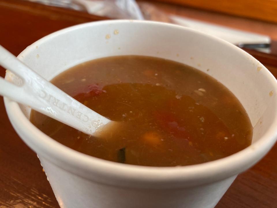 A cup of minestrone at Cafe NOA in Montpelier on March 8, 2023.