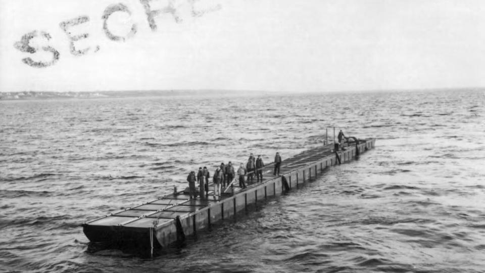 A pontoon causeway is assembled and tested. (Andrew Hussey)