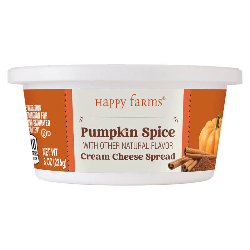 Happy Farms Pumpkin Spice Cream Cheese Spread<p>Aldi</p>