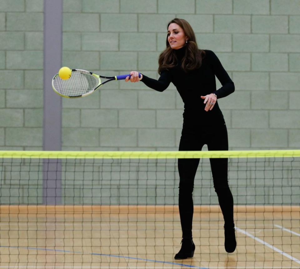 <p>An ace for Kate! The Duchess of Cambridge hit a forehand during a tennis match in Basildon, England. </p>