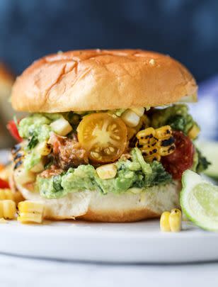 Pulled Chicken Guacamole Sliders With Grilled Corn Pico