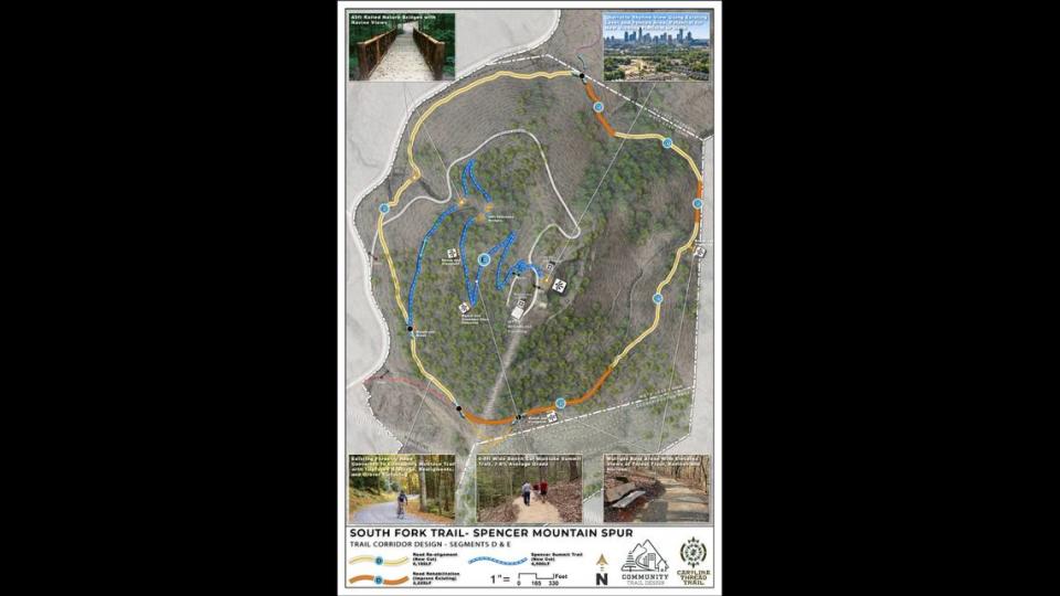 This map shows the three miles of trails planned for WBTV-owned Spencer Mountain in Gaston County NC.