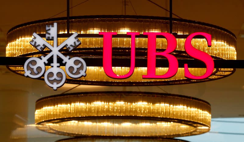 FILE PHOTO: The logo of Swiss bank UBS is seen at a branch office in Basel