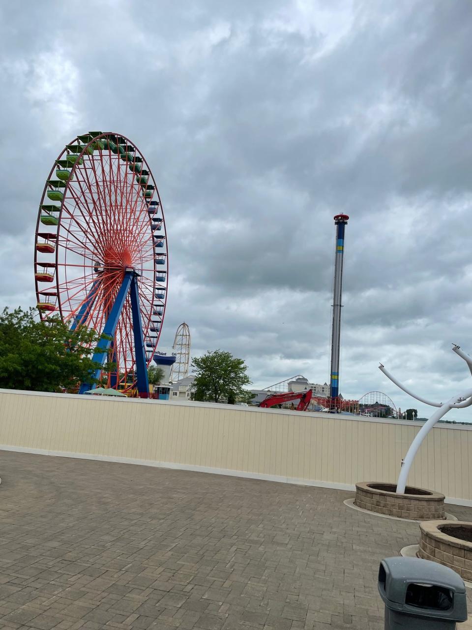 A large construction fence has been put up in the area in and around the former Wicked Twister roller coaster.