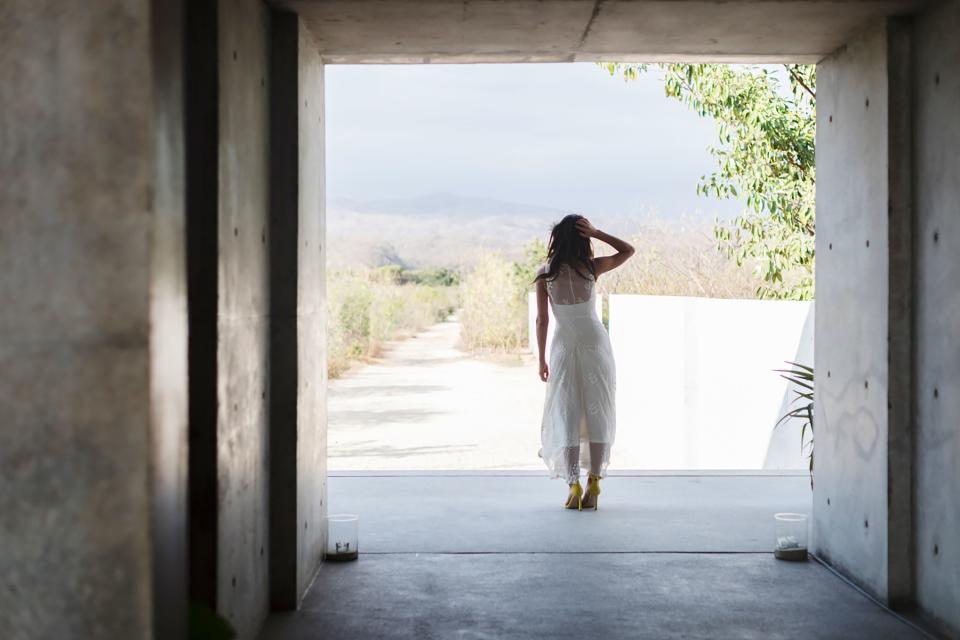 Wedding day. I’m looking at the mountains at the entrance of Casa Wabi.