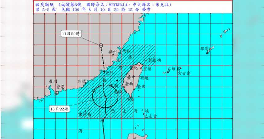 米克拉已經對澎湖、金門地區構成威脅，發布陸上颱風警報。（圖／中央氣象局）