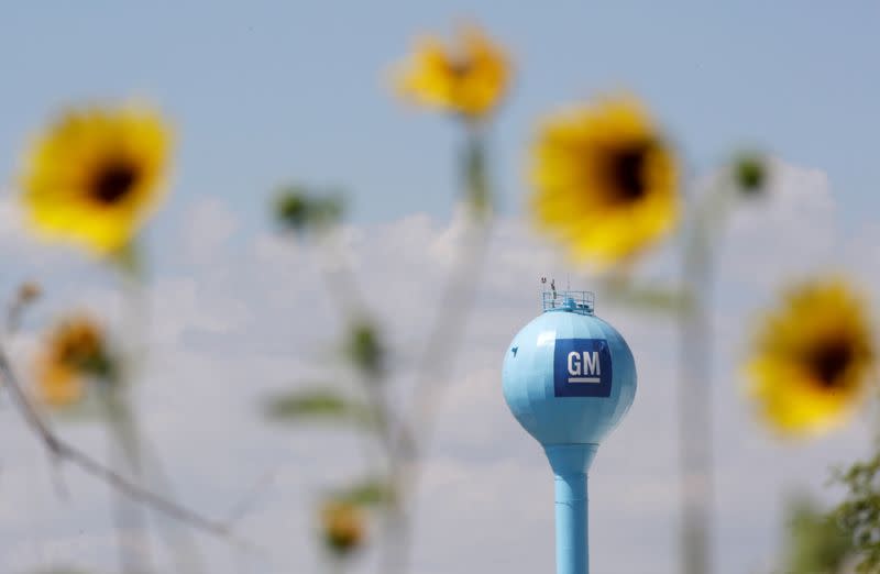 The GM logo is seen at the General Motors Assembly Plant in Ramos Arizpe