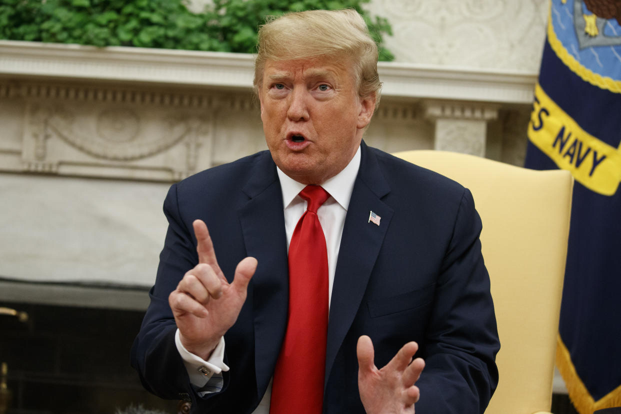 President Donald Trump during a meeting with King Abdullah II of Jordan in the Oval Office of the White House on June 25 (AP Photo/Evan Vucci)