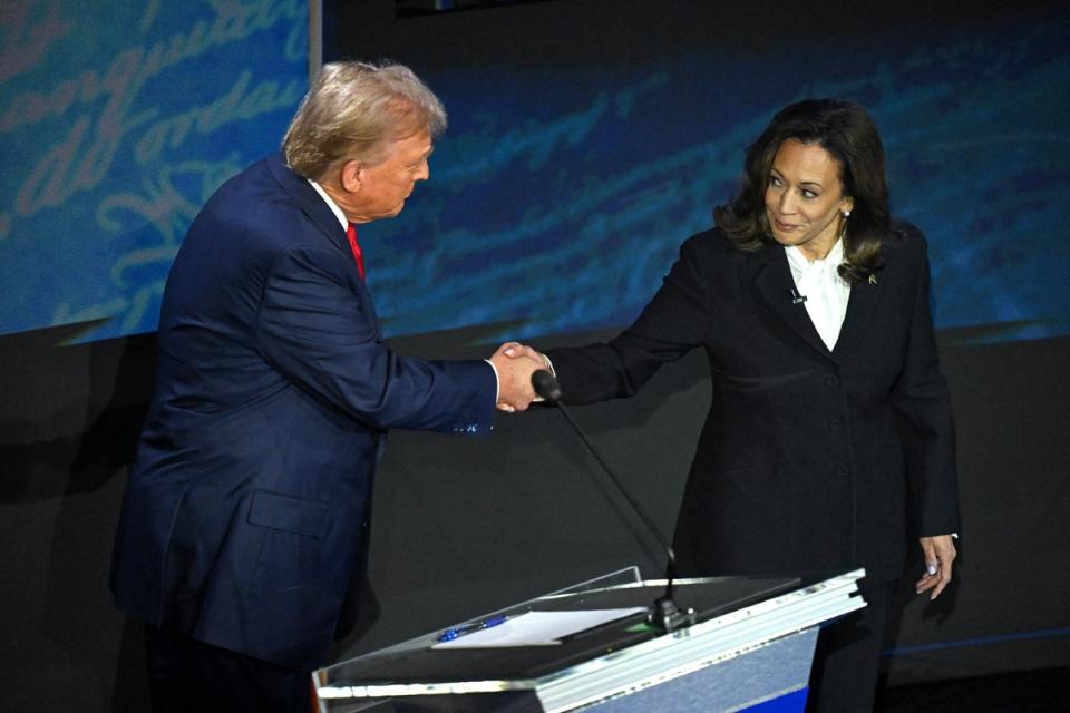 Kamala Harris shakes Donald Trump’s hand at start of debate (AFP via Getty Images)