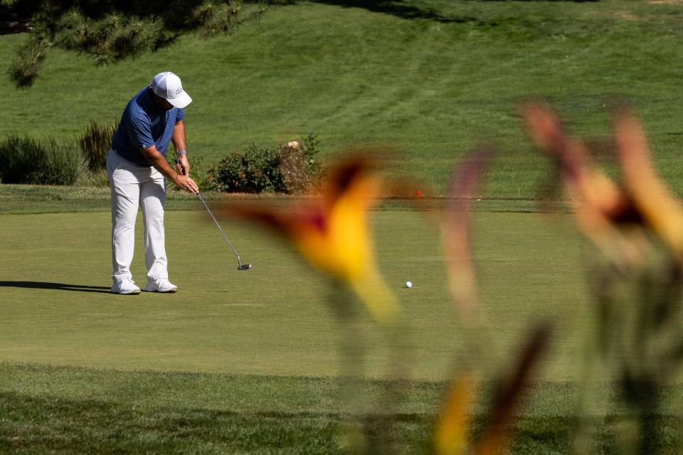 Sean O’Hair puts during the Utah Championship, part of the PGA Korn Ferry Tour, at Oakridge Country Club in Farmington on Sunday, Aug. 6, 2023. | MEGAN NIELSEN, Megan Nielsen, Deseret News