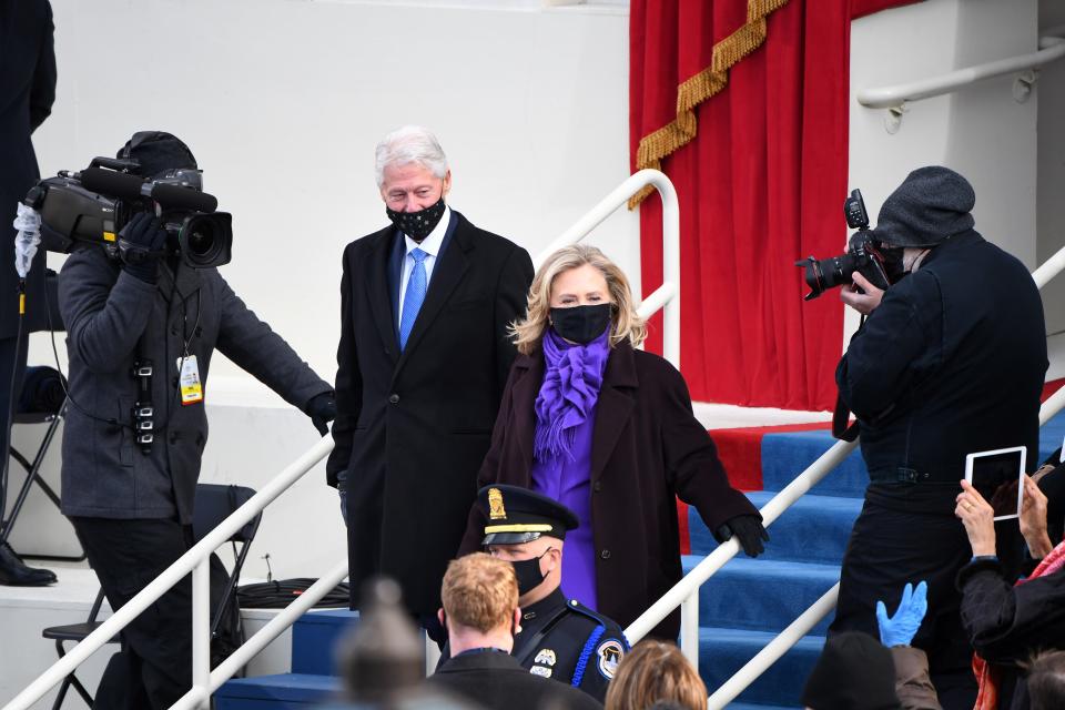 Former President Bill Clinton and Former Secretary of State Hillary Clinton arrive before the 2021 Presidential Inauguration of President Joe Biden and Vice President Kamala Harris at the U.S. Capitol.