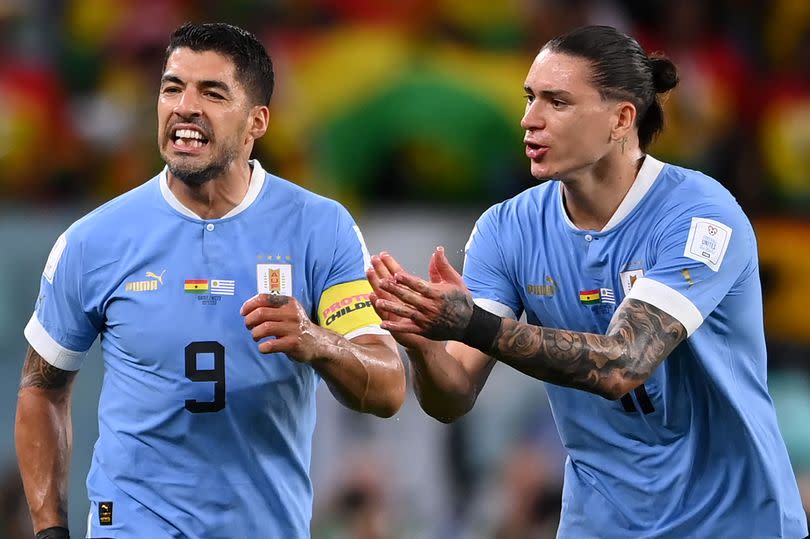 Luis Suarez and Darwin Nunez during a Uruguay game