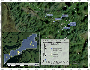 Drilling completed in the Central portion of the Starr Property*Assays pending for holes STR21-005 to 006. **Cross section indicated by line A-A’