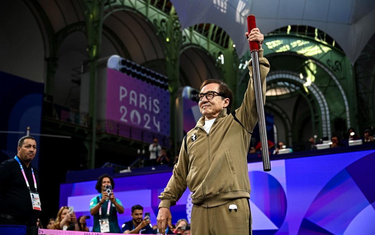 Actor Jackie Chan performs the starting ceremony ahead of the first day of competition in the Para Taekwondo at the Grand Palais on day one of the Paris 2024 Paralympic Games in Paris, France