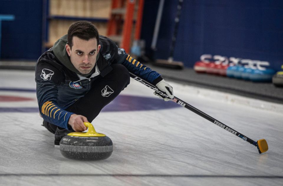 Andrew Stopera practices curling at the Ardsley Curling Center Jan. 28, 2024, Stopera and fellow Briarcliff Manor native Danny Casper are competing on two of the top teams at the USA curling nationals.