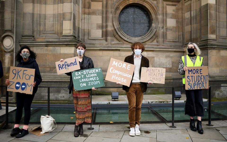 Edinburgh University students protest in the light of the Covid -19 pandemic, against the false promise of hybrid learning - Jeff J Mitchell/Getty Images 