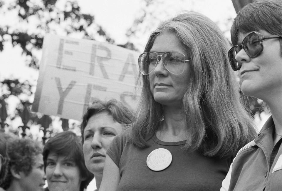 FILE - Gloria Steinem of the National Organization for Women attends an Equal Rights Amendment rally outside the White House on July 4, 1981, in Washington. Reproductive freedom was not the only demand of second-wave feminism, as the women's movement of the '60s and '70s is known, but it was surely one of the most galvanizing issues, along with workplace equality. (AP Photo/Scott Applewhite, File)