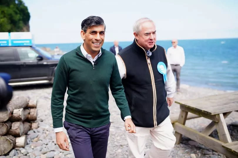 Prime Minister Rishi Sunak and West Devon Conservative MP Geoffrey Cox on the campaign trail