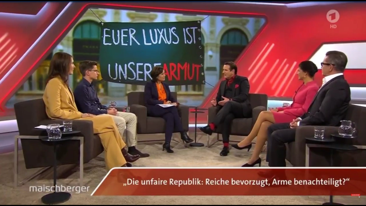 Talk bei Sandra Maischberger zum Thema soziale Gerechtigkeit: Profitieren vor allem Reiche von dem Wirtschaftsboom? Foto: Screenshot / ARD