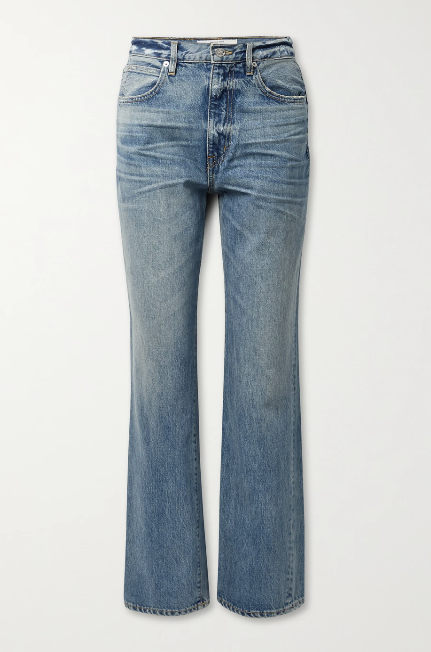 London Distressed High-Rise Straight-Leg Jeans