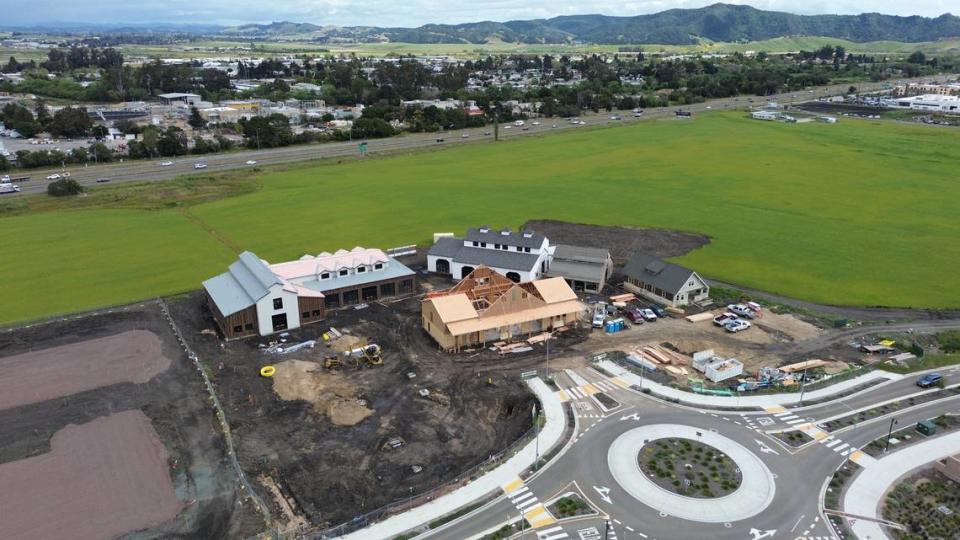 Construction is proceeding at the SLO Ranch Farms and Marketplace at the San Luis Ranch housing development in San Luis Obispo. It will feature an ice cream shop, a brewery, a coffeehouse and other tenants and is set for a 2024 opening.