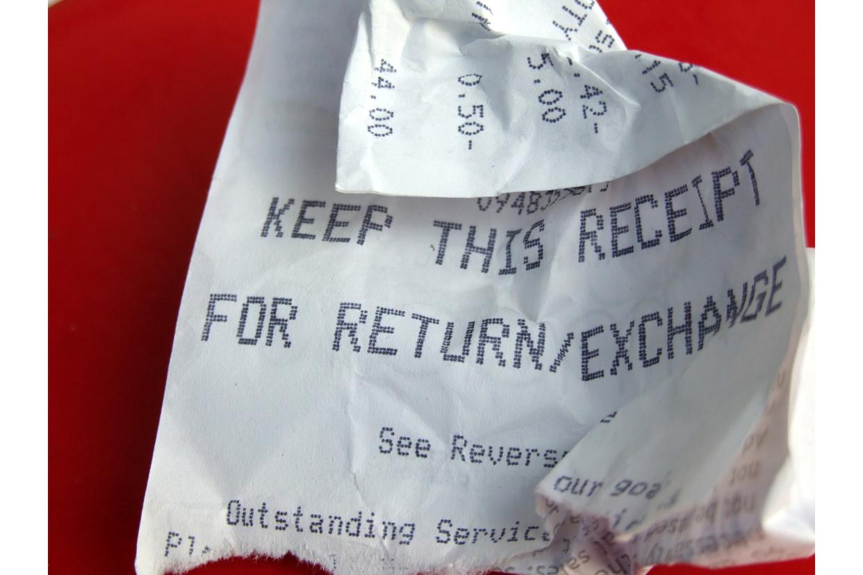 Closeup of crumpled receipt