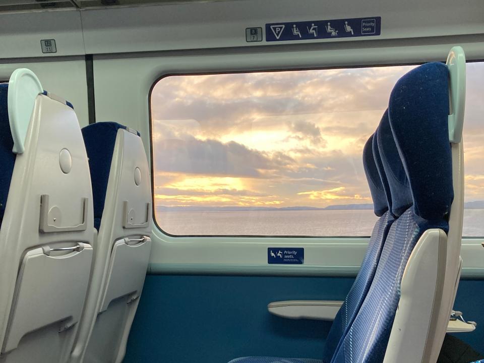 The view out of a train window in Scotland.