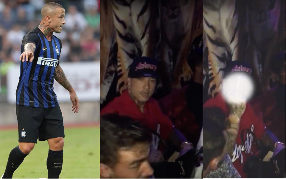 Radja Nainggolan, futbolista del Inter, hizo este gesto a un aficionado en una discoteca a las afueras de Milán. | Foto: Instagram