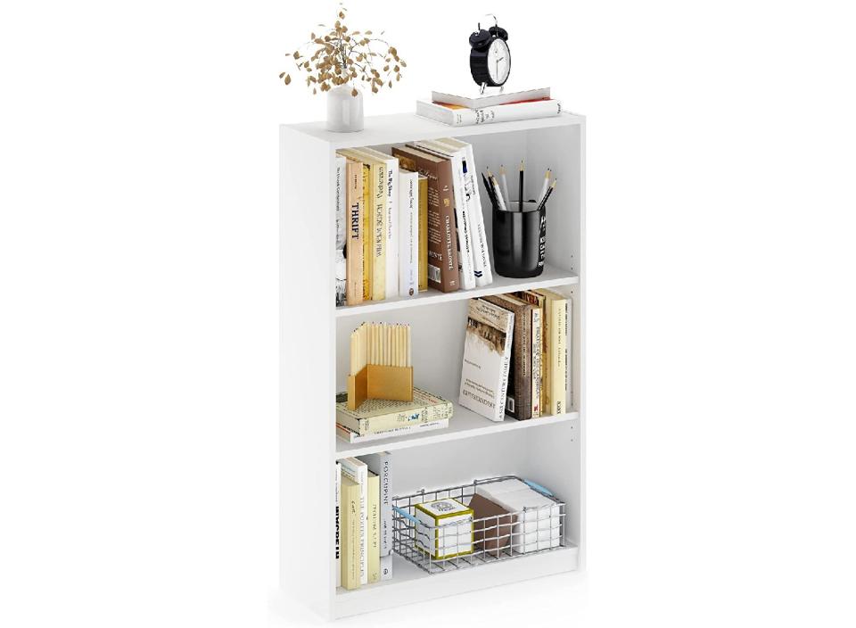 This stylish bookcase will help organize your space. (Source: Amazon)