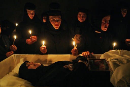 Nuns mourning next to the coffin of Irina Cornici at Tanacu monastery, in Tanacu, in 2005. Palme d'Or winner Cristian Mungiu is back in Cannes this week with a film based on the deadly exorcism that ended in Cornici's death in Romania - but Mungiu's film runs far deeper than the shock case, says the author who inspired him