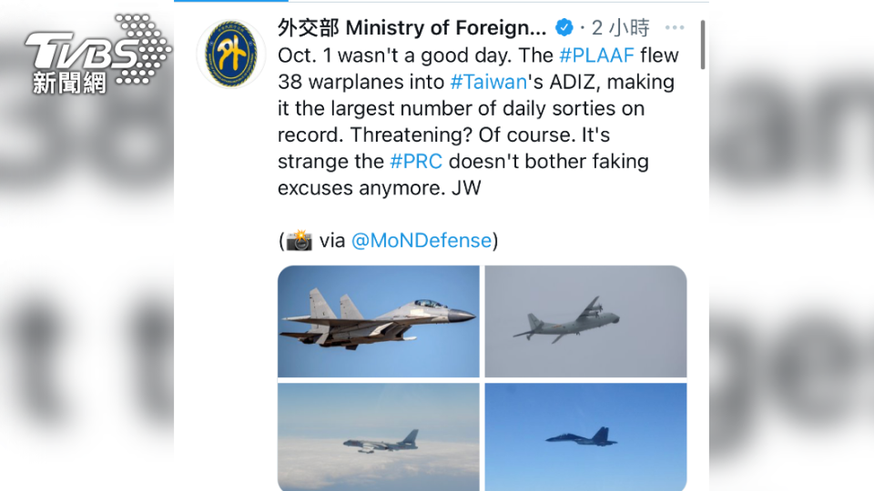 外交部長吳釗燮今在推特發文批評，10月1日真的不是好日子，中華人民共和國已經懶得再編造藉口了 。圖／翻攝外交部推