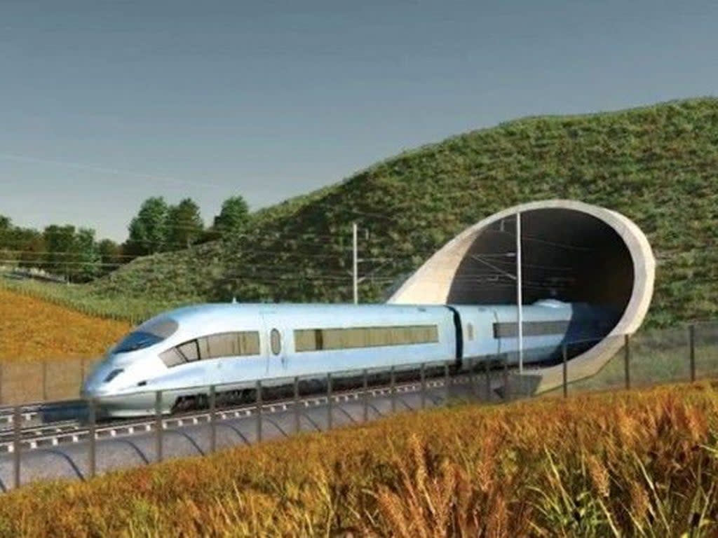 An artist's impression of a train emerging from a tunnel on HS2 (HS2 Ltd)