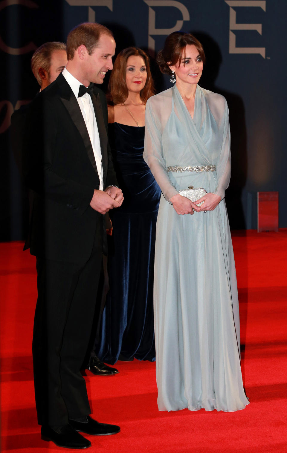 <p>For the 2015 premiere of ‘Spectre’, the Duchess of Cambridge donned a powder blue dress by Jenny Packham (durr). <em>[Photo: Getty]</em> </p>