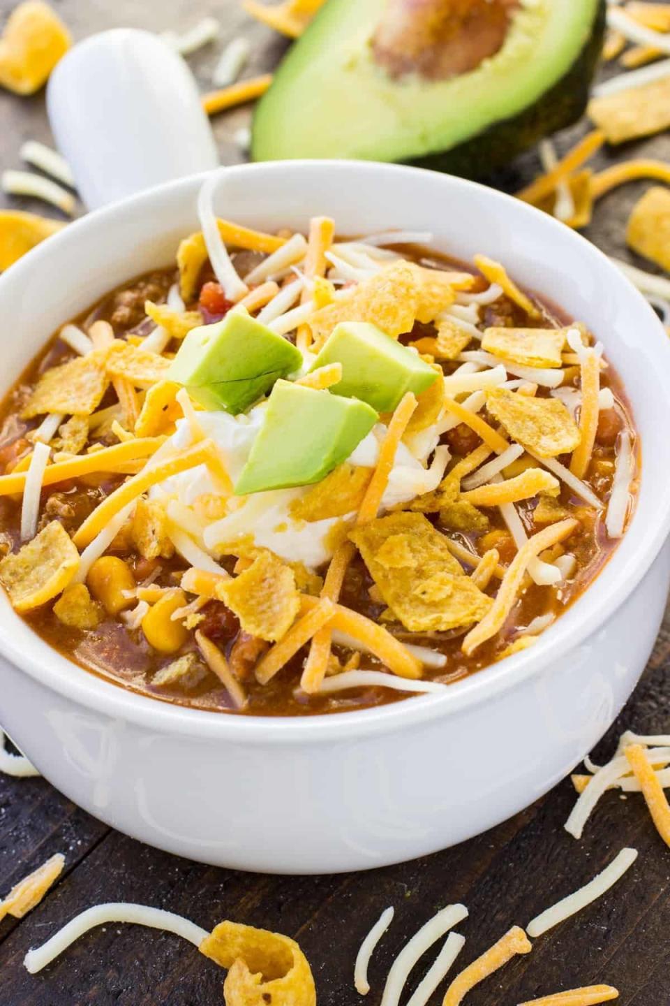 <strong>Get the <a href="https://ohsweetbasil.com/instant-pot-taco-soup-recipe/" target="_blank">Instant Pot Taco Soup</a> recipe from Oh Sweet Basil</strong>